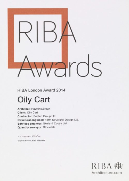 Oily Cart by Hawkins/Brown won the RIBA London Award 2014