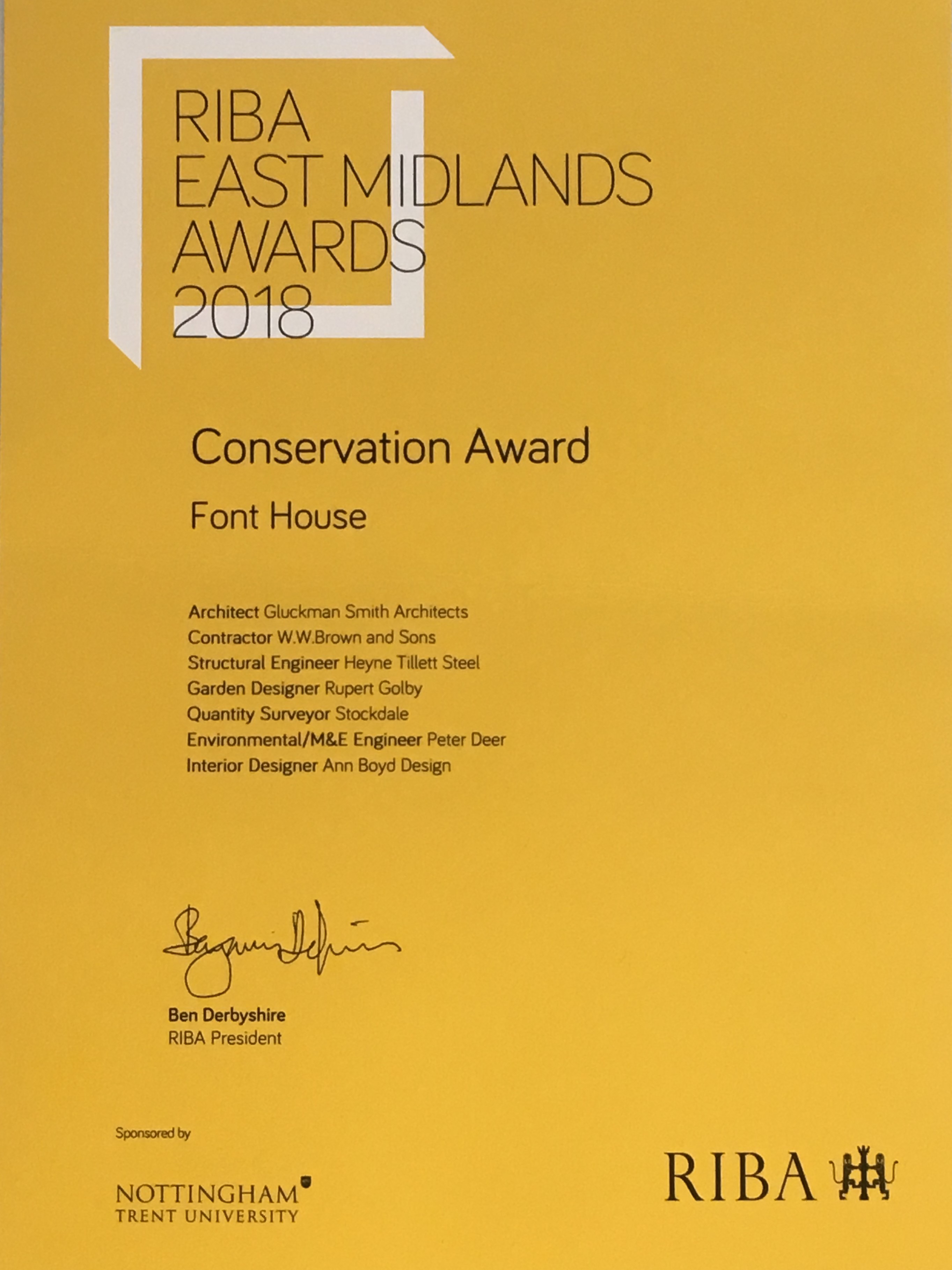 Font House by Gluckman Smith Architects won the RIBA East Midlands Conservation Award 2018